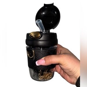 Black Travel Mug (with crossbody strap and straw)